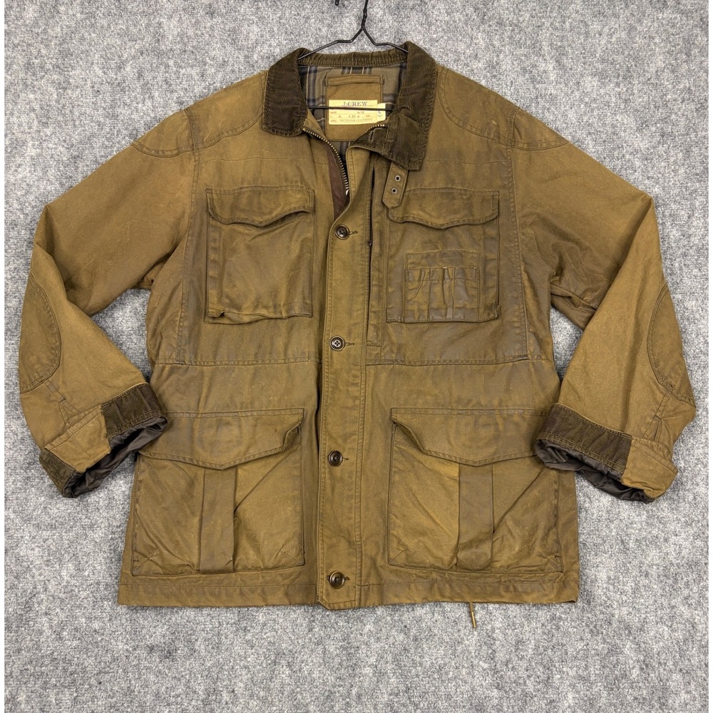 J.Crew British Millerain Waxed Cotton Field Jacket Brown Mens Large Plaid Lined